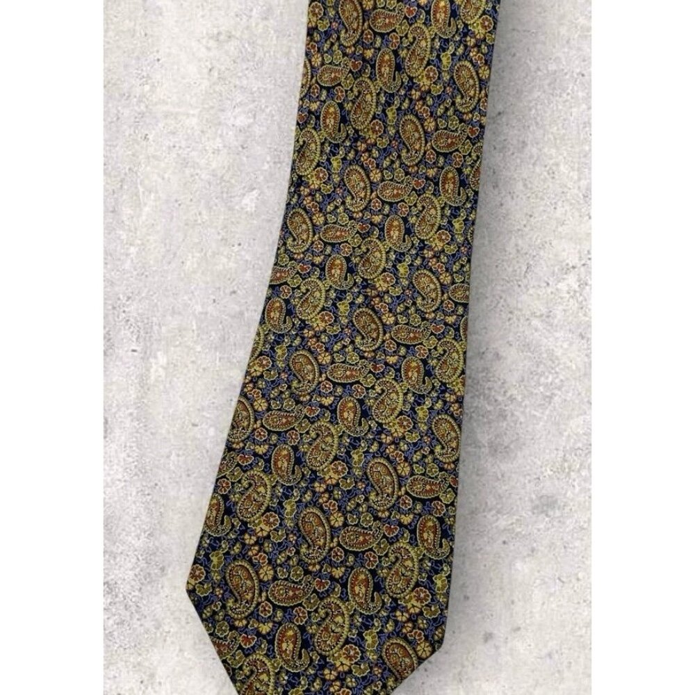 SANTOSTEFANO Silk Tie ITALY Blue Gold Brown Paisley Floral W:4" EUC - Picture 6 of 6